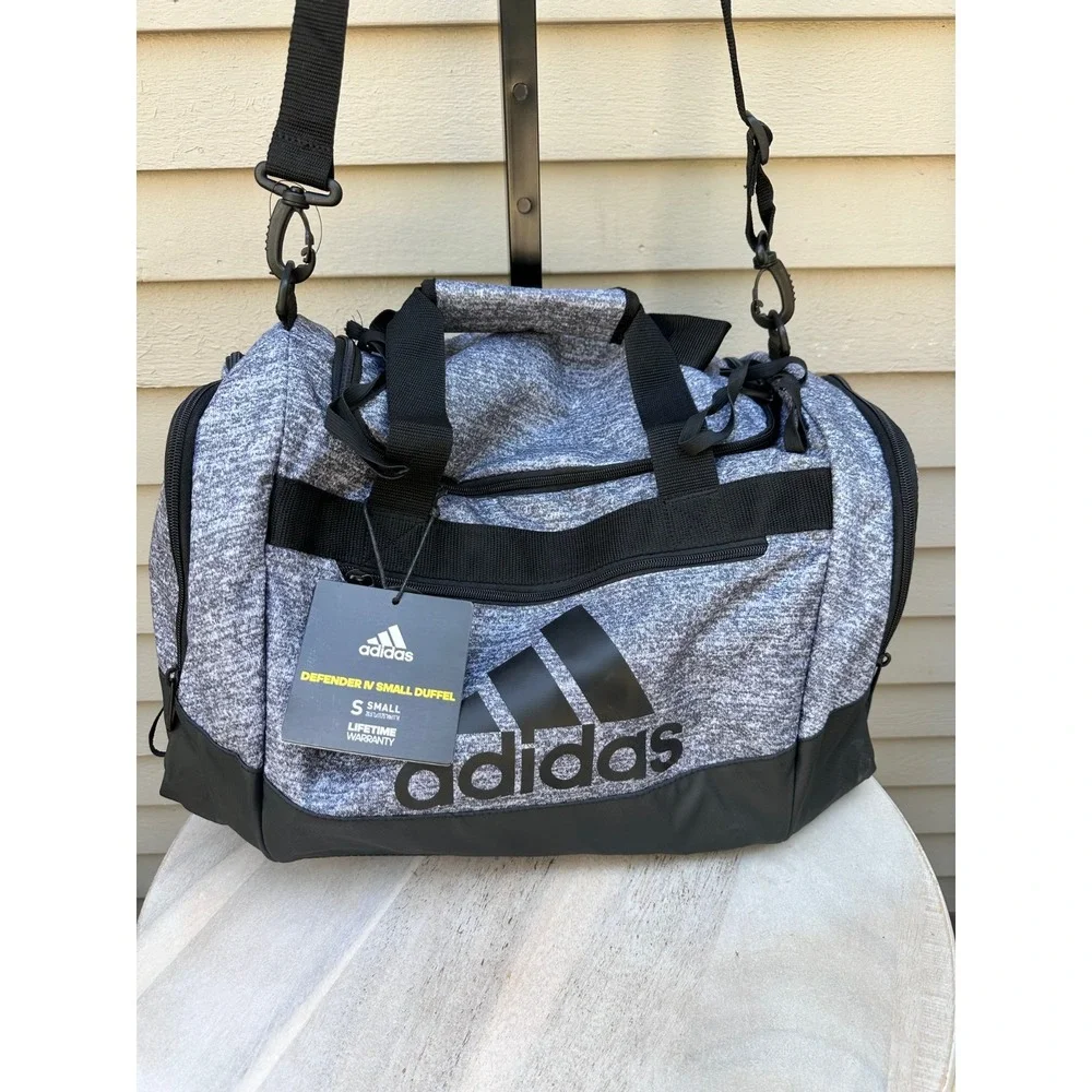 Adidas Defender IV Small Duffle Bag Jersey Onix Grey Shoulder Strap Gym Bag NWT